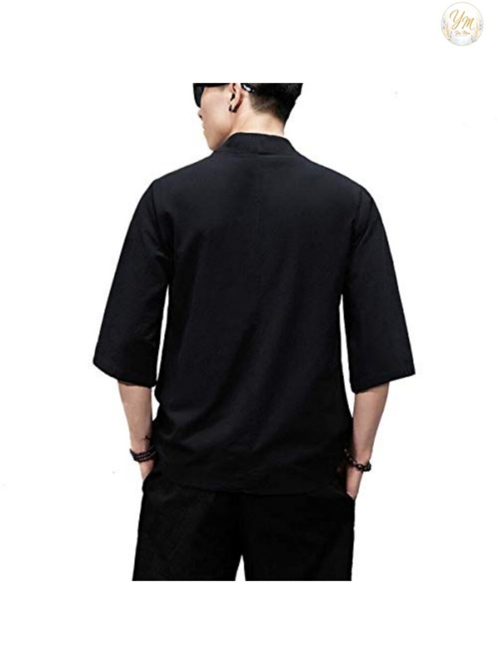 Men's Cotton Linen Kimono Cardigan Japanese Haori 3/4 Sleeve Loose Fit - Picture 5 of 6